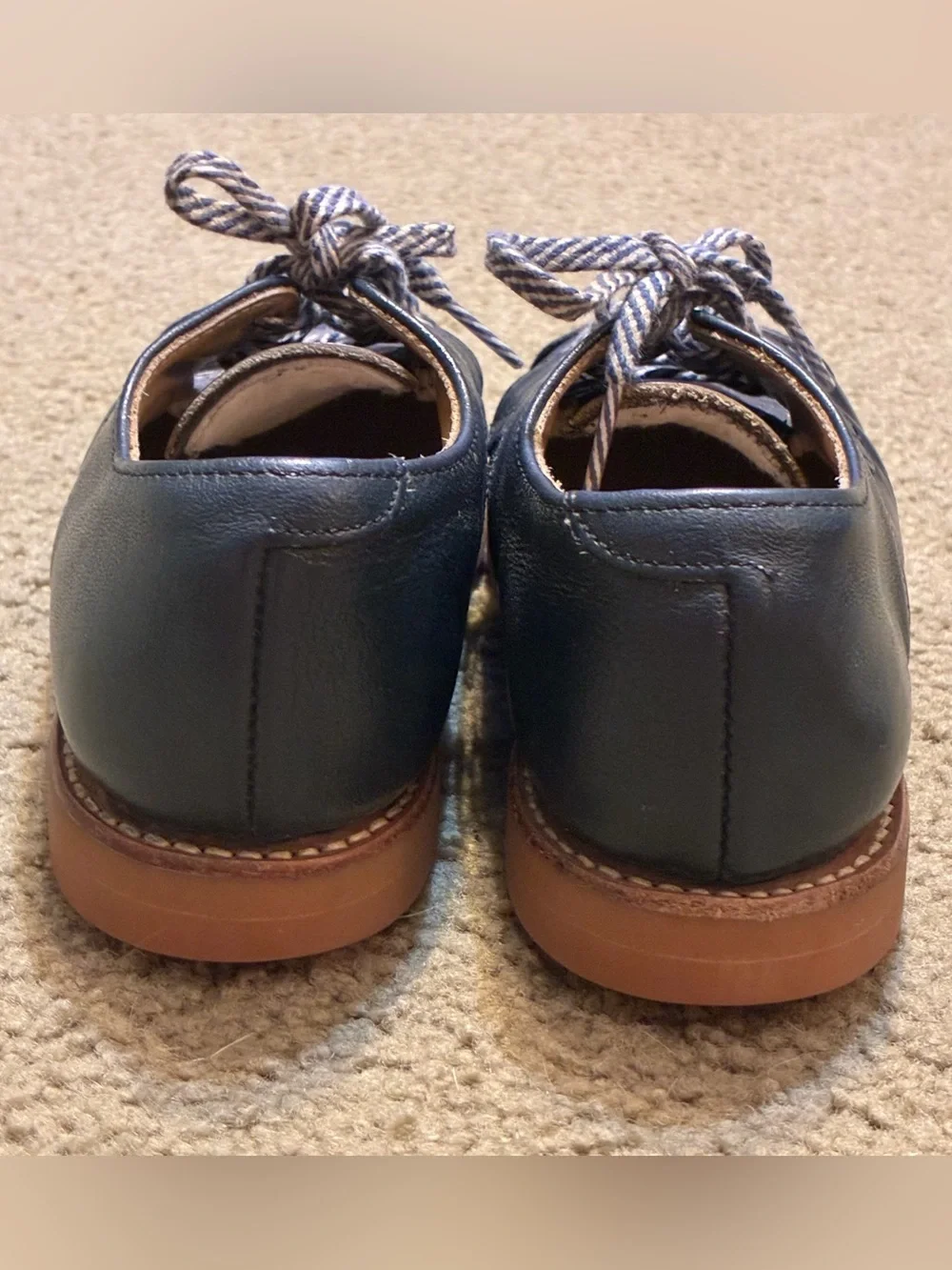 Vintage 60/70s Kids Navy Blue Leather Casual Lace-Up Scuff Tip Shoes Youth 12EE
